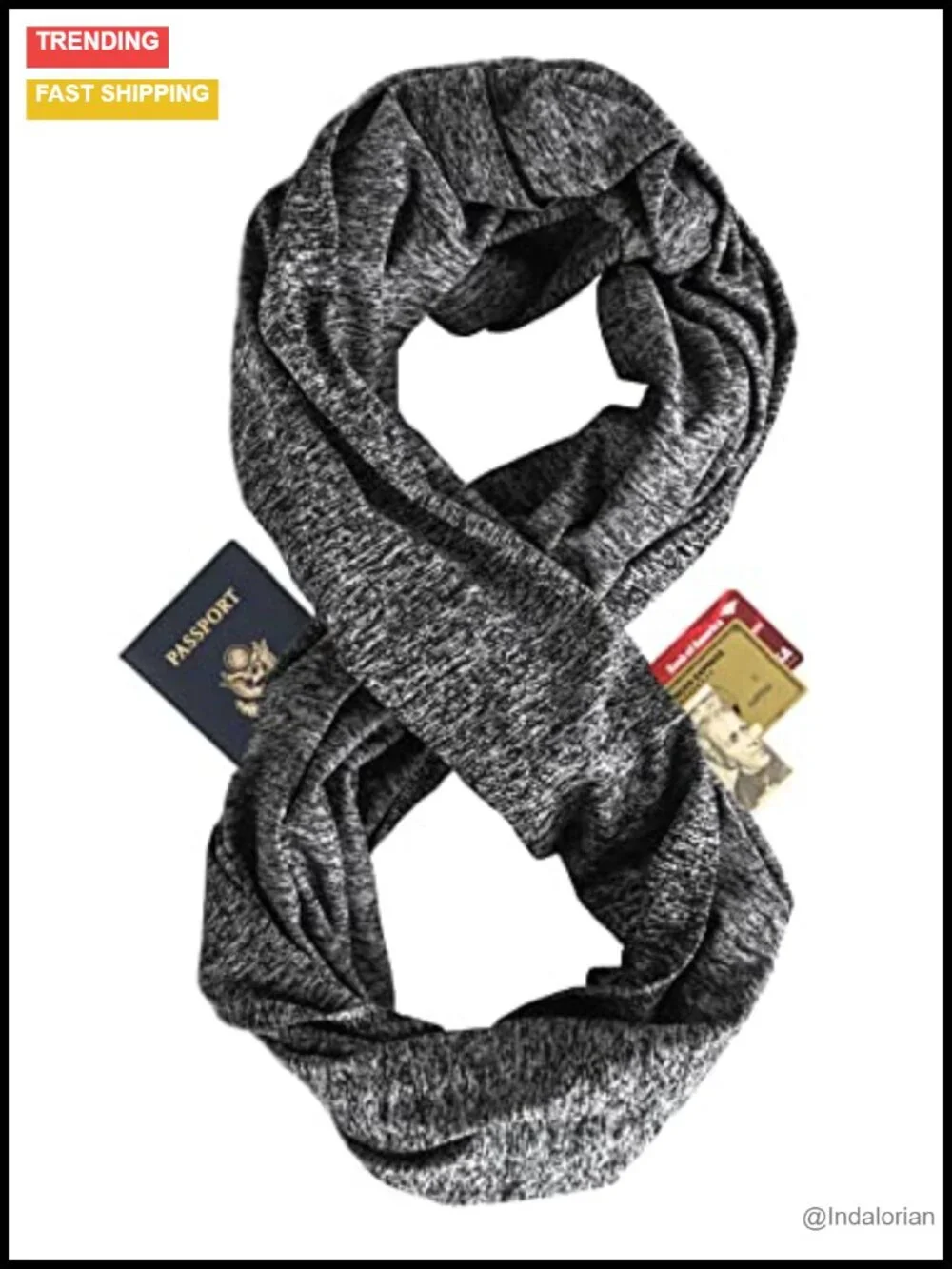 Infinity Travel Scarf with Hidden Pockets for Passport Phone Cash